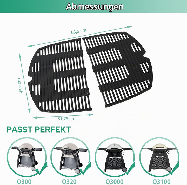 COGRICHBF Q300 Gusseisen Grillrost für Weber Q300, Q320, Q3000, Q3200, 57060001, 586002, 404341, 45