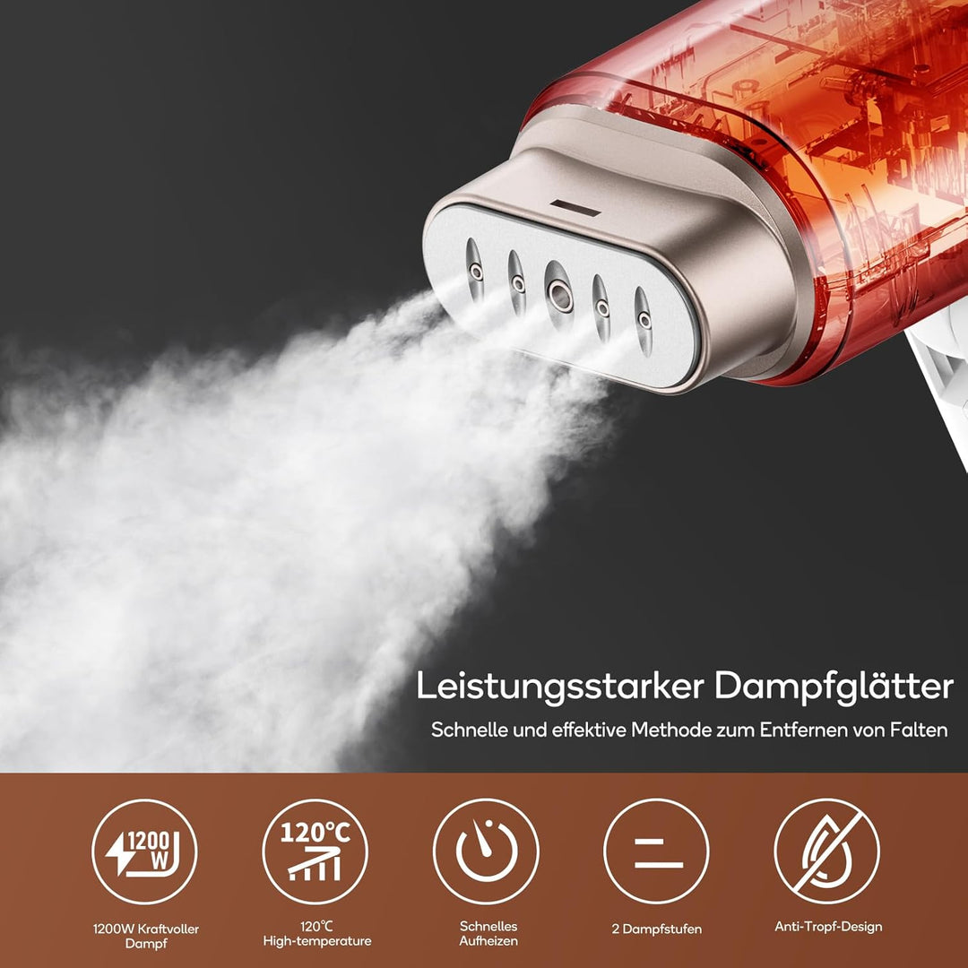 Newbealer Steamer Dampfglätter, 1200W Dampfbügeleisen Reise für Kleidung, 2 Dampfstufen Reisebügelei