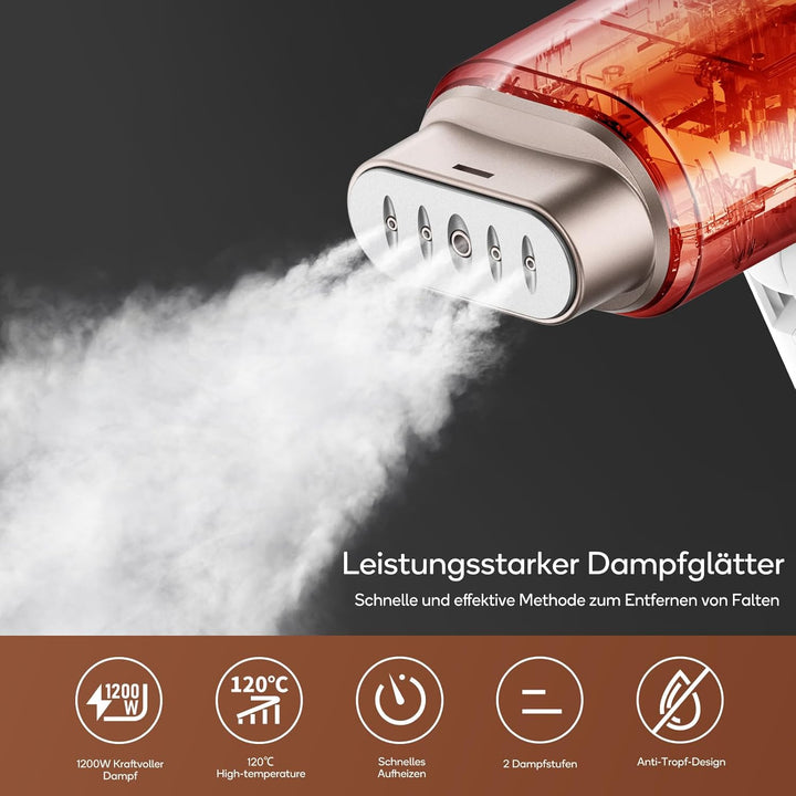 Newbealer Steamer Dampfglätter, 1200W Dampfbügeleisen Reise für Kleidung, 2 Dampfstufen Reisebügelei