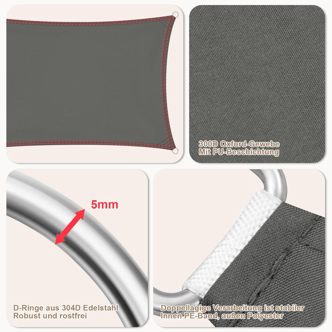 WOLTU PES Sonnensegel 300D Oxfordgewebe Neumaterial mit PU-Beschichtung | 1000MM Wasserstandfestigke