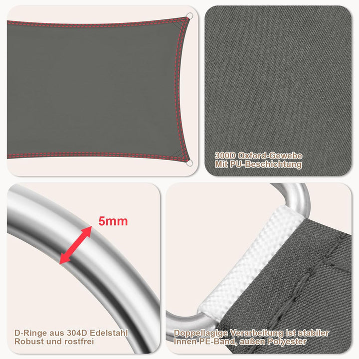 WOLTU PES Sonnensegel 300D Oxfordgewebe Neumaterial mit PU-Beschichtung | 1000MM Wasserstandfestigke