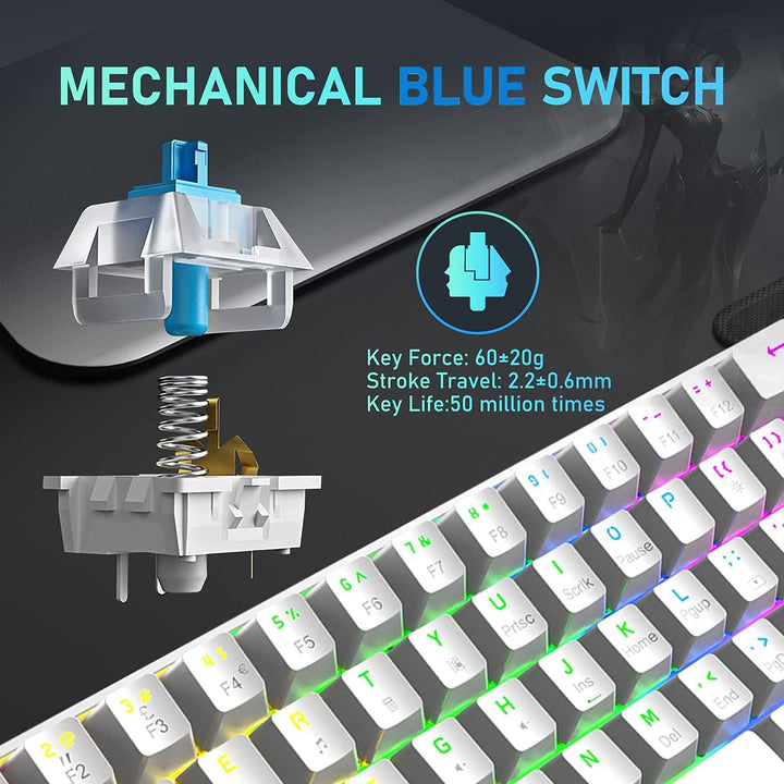 Mini 60% Gaming-Tastatur Kabelgebundene mechanische Keyboard, Kompakte Tragbare 62 Tasten, UK-Layout