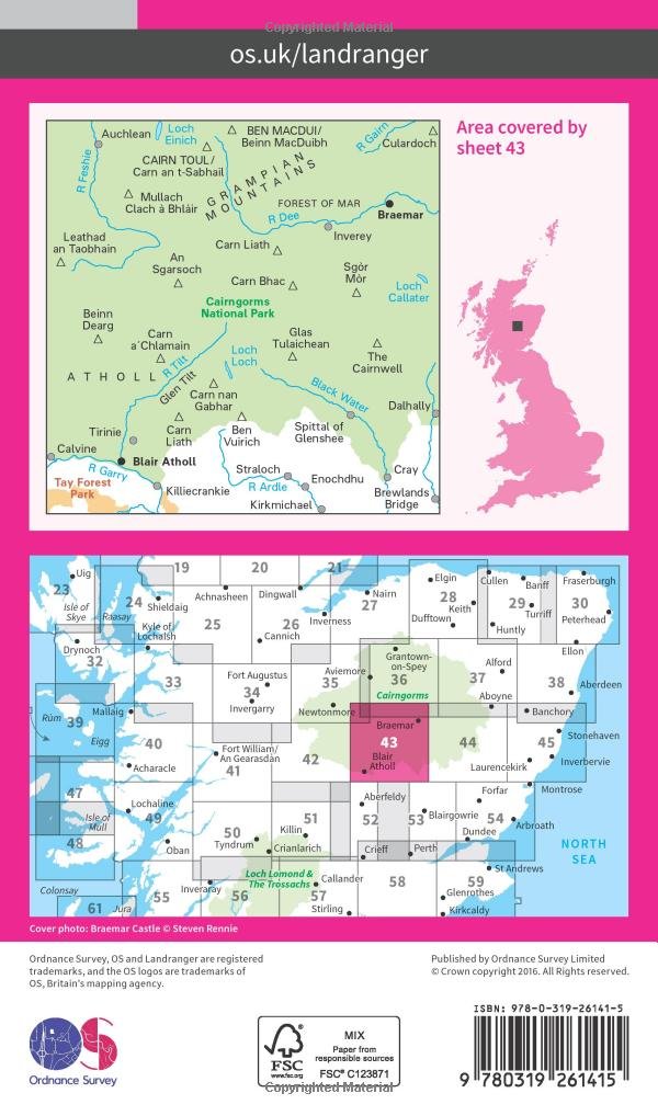 Braemar & Blair Atholl (OS Landranger Map, Band 43), Karte