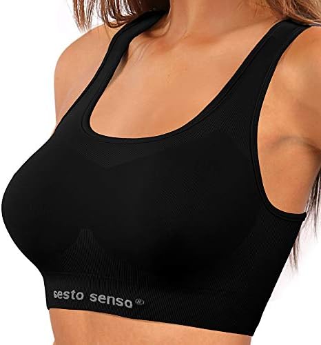 sesto senso Sportzeug Damen Set Fitness Yoga BH + Leggings Nahtlose Sportbekleidung L-XL Schwarz, L-