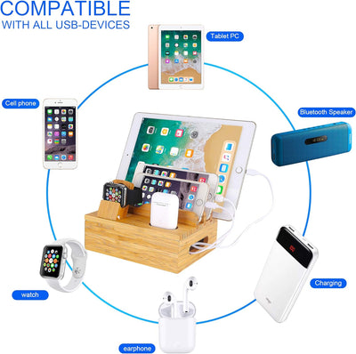 Bambus Holz Handy Ladestation Kompatibel iPhone 12 11 Pro Max XS XR X 8 7 6 6S Plus iPad 3 4 Mini Ai