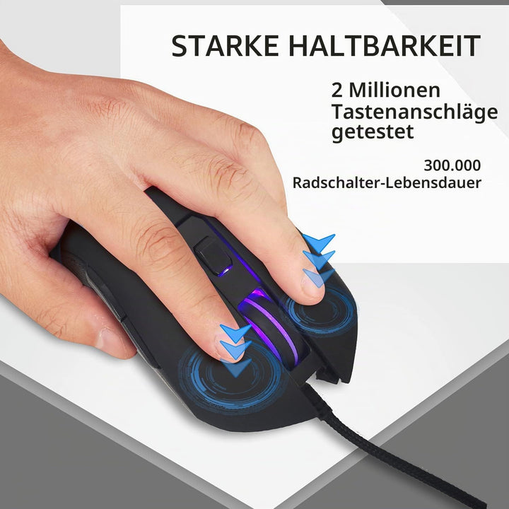 IULONEE Kabelgebundene Gaming-Maus USB C geräuscharmes Klicken 7 Farben Hintergrundbeleuchtung optis