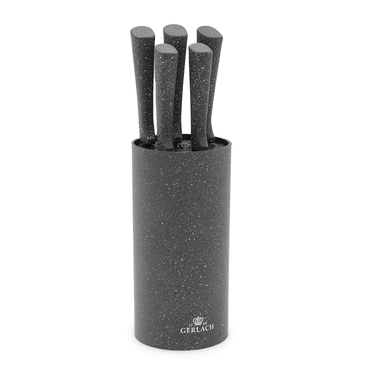 GERLACH Smart Stainless Steel X30Cr13 Bloc de 5 couteaux Finition satinée Granite Toucher doux