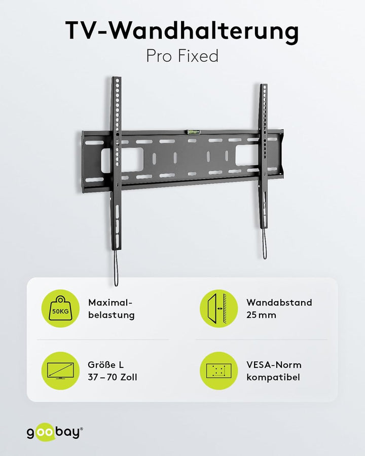 Goobay 49891 TV-Wandhalterung Pro Fixed (L), 37" bis 70" (94 cm – 178 cm), 50 Kg, einfache & sichere