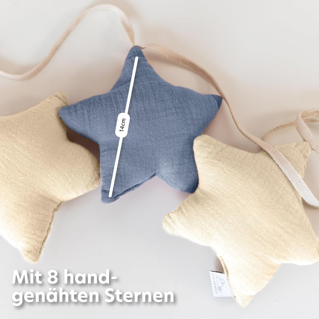 LILIMAUS Sternen Wimpelkette Stoff - 12 Farben Wimpelkette Kinderzimmer - 100% Baumwolle Handmade Gi