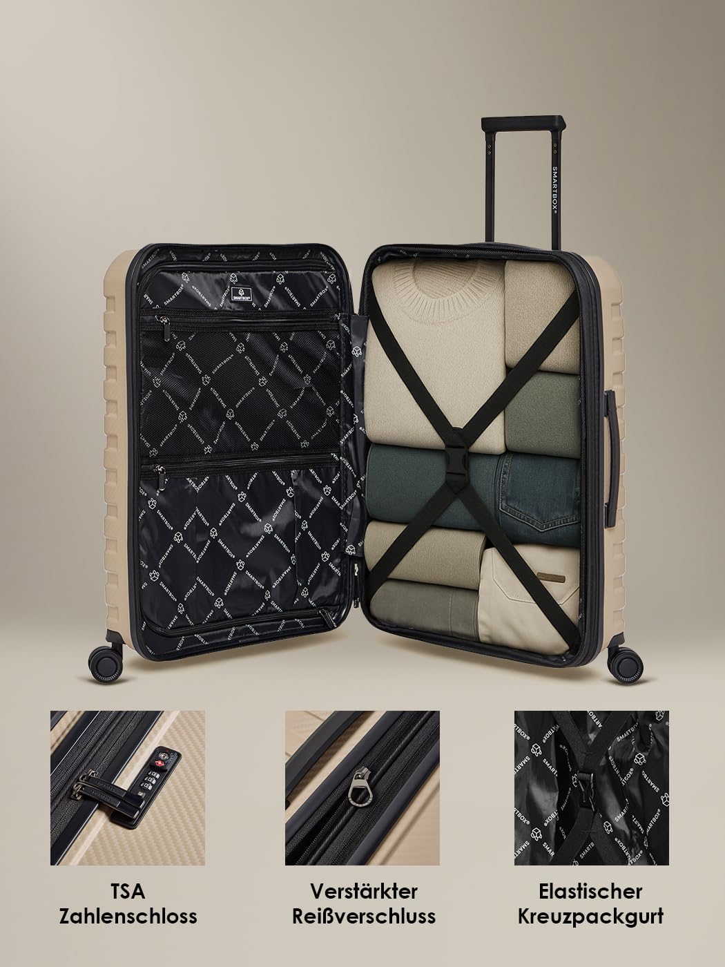 SMARTBOX Hartschalen Check-in Koffer | Mittelgrosser Trolley 45 x 28 x 66 cm von 71 auf 80 Liter erw