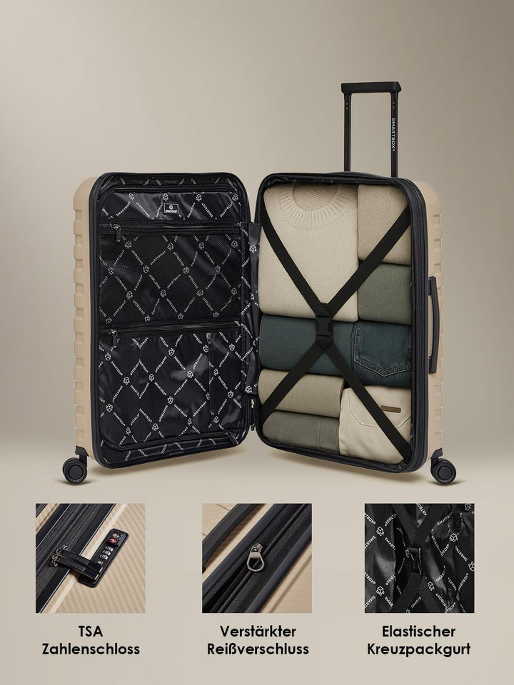SMARTBOX Hartschalen Check-in Koffer | Mittelgrosser Trolley 45 x 28 x 66 cm von 71 auf 80 Liter erw