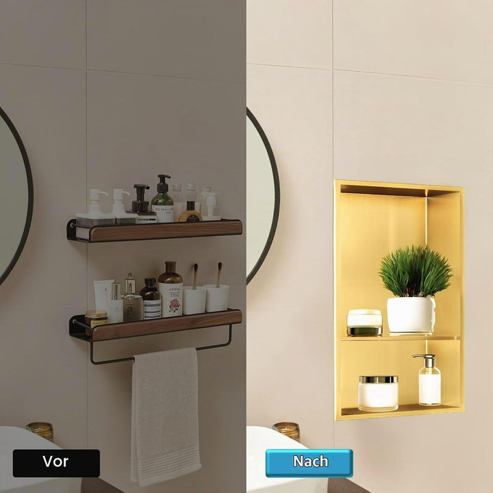 Wandnische Dusche Edelstahl,Wandnische Lagerung mit einem Regal（40/20cm）,Duschnische 30 * 60 * 10CM,