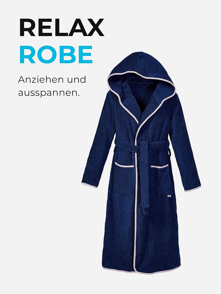 Sowel® Bademantel Damen und Herren, 100% Bio-Baumwolle, Extra Lang mit Kapuze, Morgenmantel, Flausch