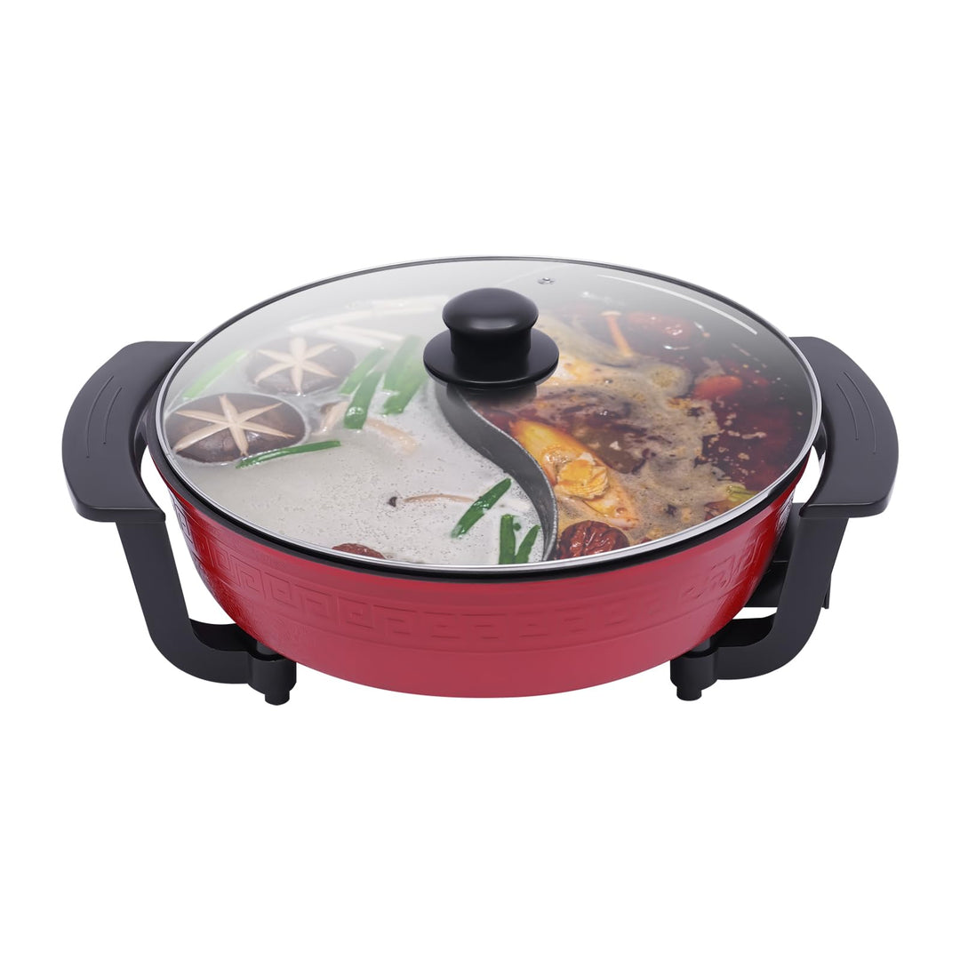 1360W Hot Pot Kochtopf 6L Feuertopf Suppentopf Twin Hot Pot Shabu Chinesischer Fondue mit Deckel &amp; 5
