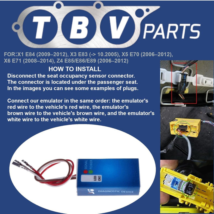 TBVPARTS Emulator Sensor Belegung Sitz SRS Emulator Bypass Simulator für E70 E71 E83 E84 E85 E86 E89