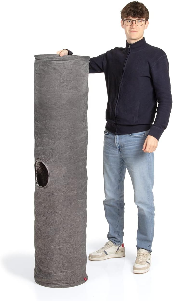 CanadianCat Company | XXL Spieltunnel für Katzen mit Kuschelfell | grau | ca. 35 x 150 cm - Variable