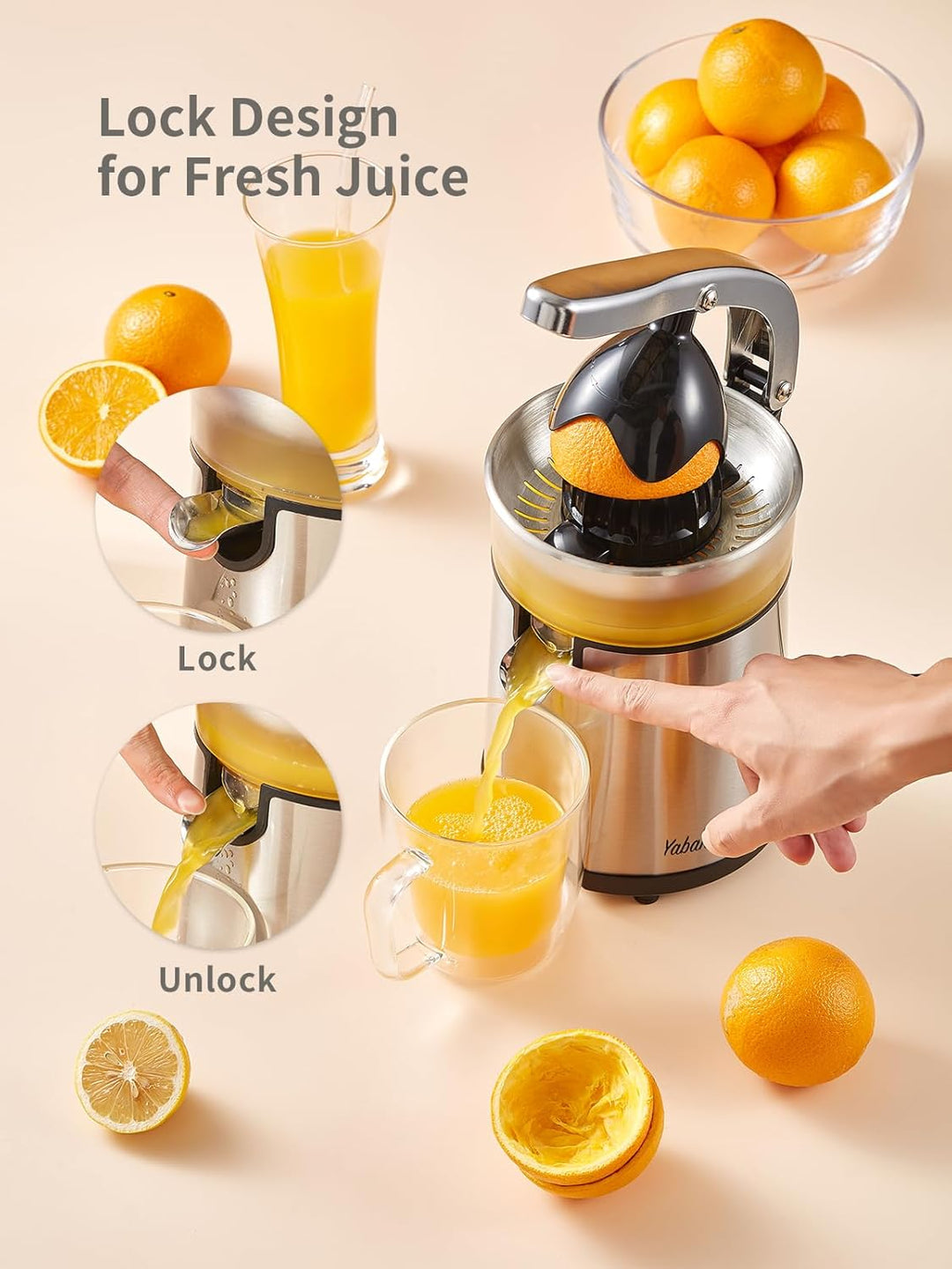 Elektrische Zitruspresse mit Hebelarm, Profi Orangenpresse &amp; Entsafter, 2 Presskegel für Orangen, Zi