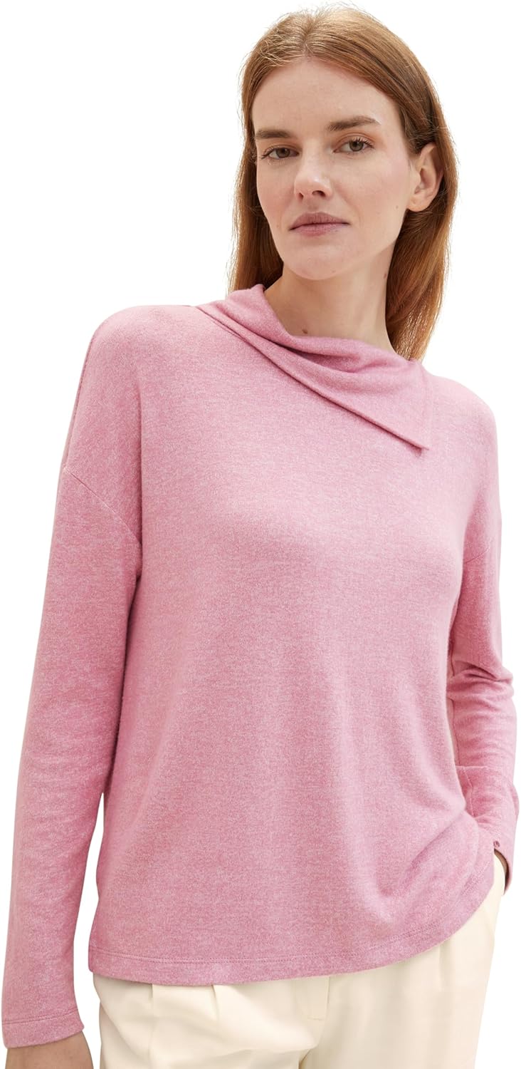 TOM TAILOR Damen Longsleeve T-Shirt S 33966 - Dusty Vanda Melange, S 33966 - Dusty Vanda Melange