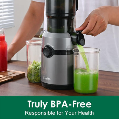 Entsafter Slow Juicer,Fretta 200W Entsafter Gemüse und Obst Testsieger,Entsafter Elektrisch,108-mm F