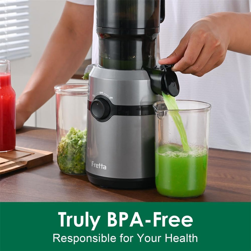 Entsafter Slow Juicer,Fretta 200W Entsafter Gemüse und Obst Testsieger,Entsafter Elektrisch,108-mm F