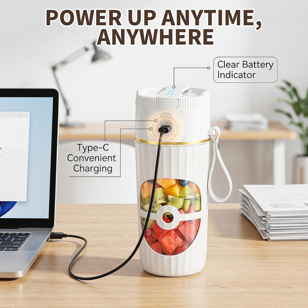 Tragbarer Mixer, 400ml Smoothie Maker to go, Portable Blender mit 10 Edelstahlklingen, USB wiederauf