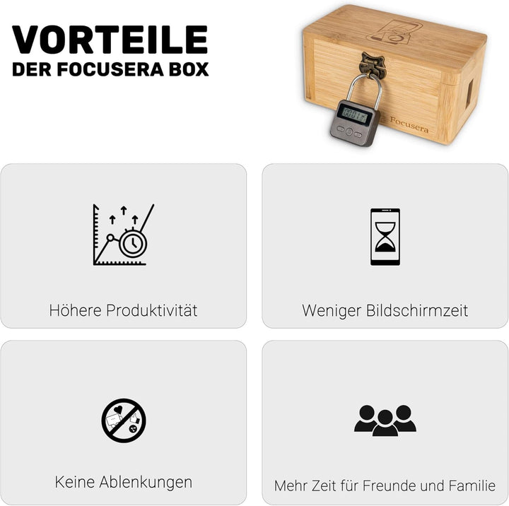 Focusera-Box mit Zeitschloss gegen Ablenkung durch Smartphone: Kontrolle über Handysucht und weniger