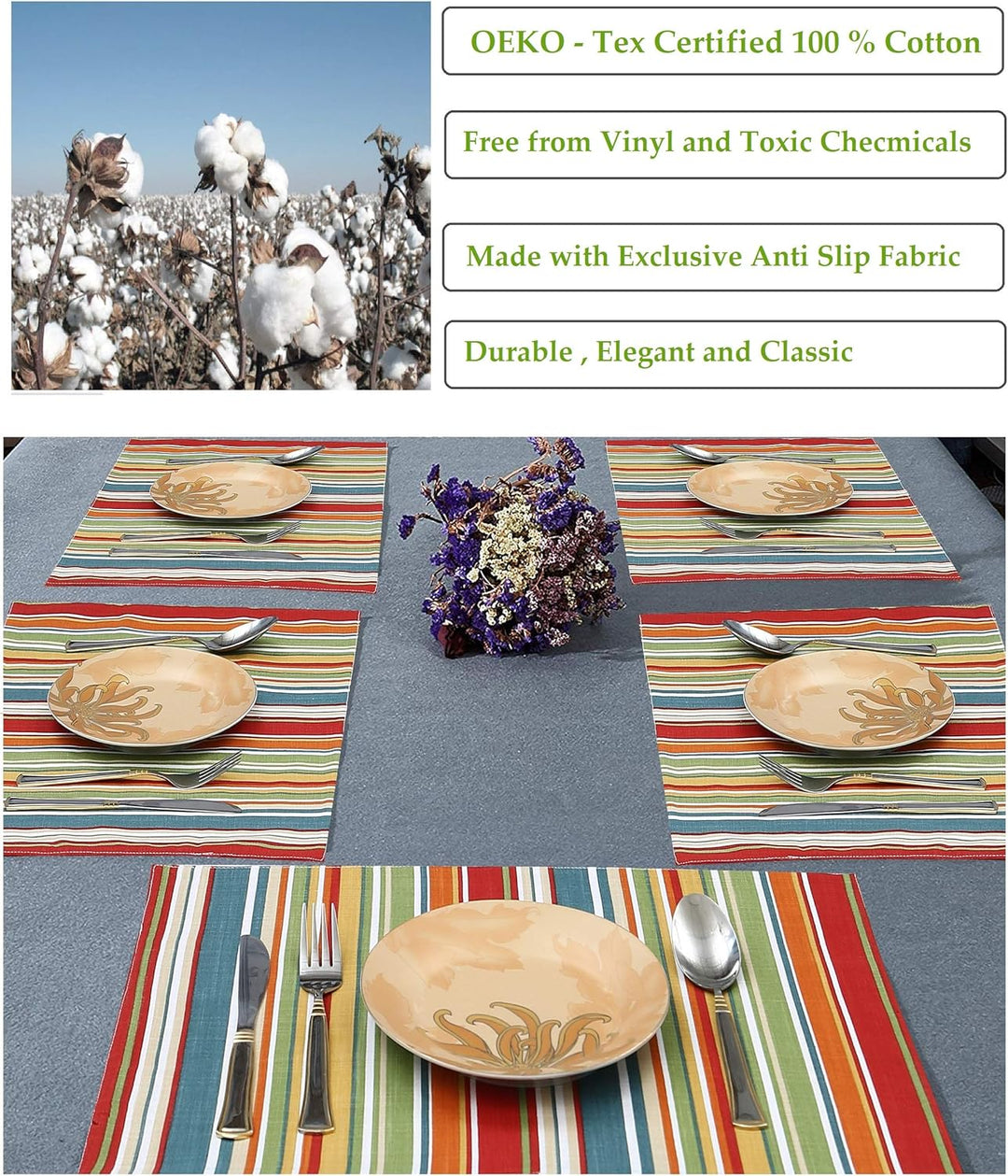 Ruvanti Tischsets 100% Baumwolle 13x19 Zoll, Esstisch Platzsets Set von 6, Moderne Tischsets für Ess