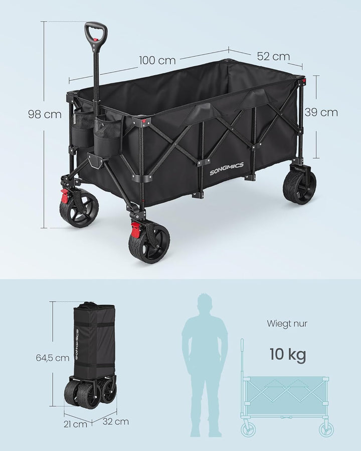 SONGMICS Handwagen faltbar, mit Griff, 200 L, bis 150 kg belastbar | Bollerwagen, Gartenwagen, Campi