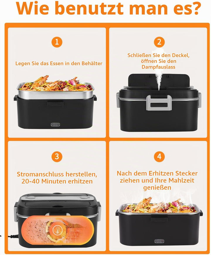 Elektrische Lunchbox, 3-in-1 12/24/220V Thermo Lunch box, 1.8 L Grossbehälter Lunchbox Erwachsene, H