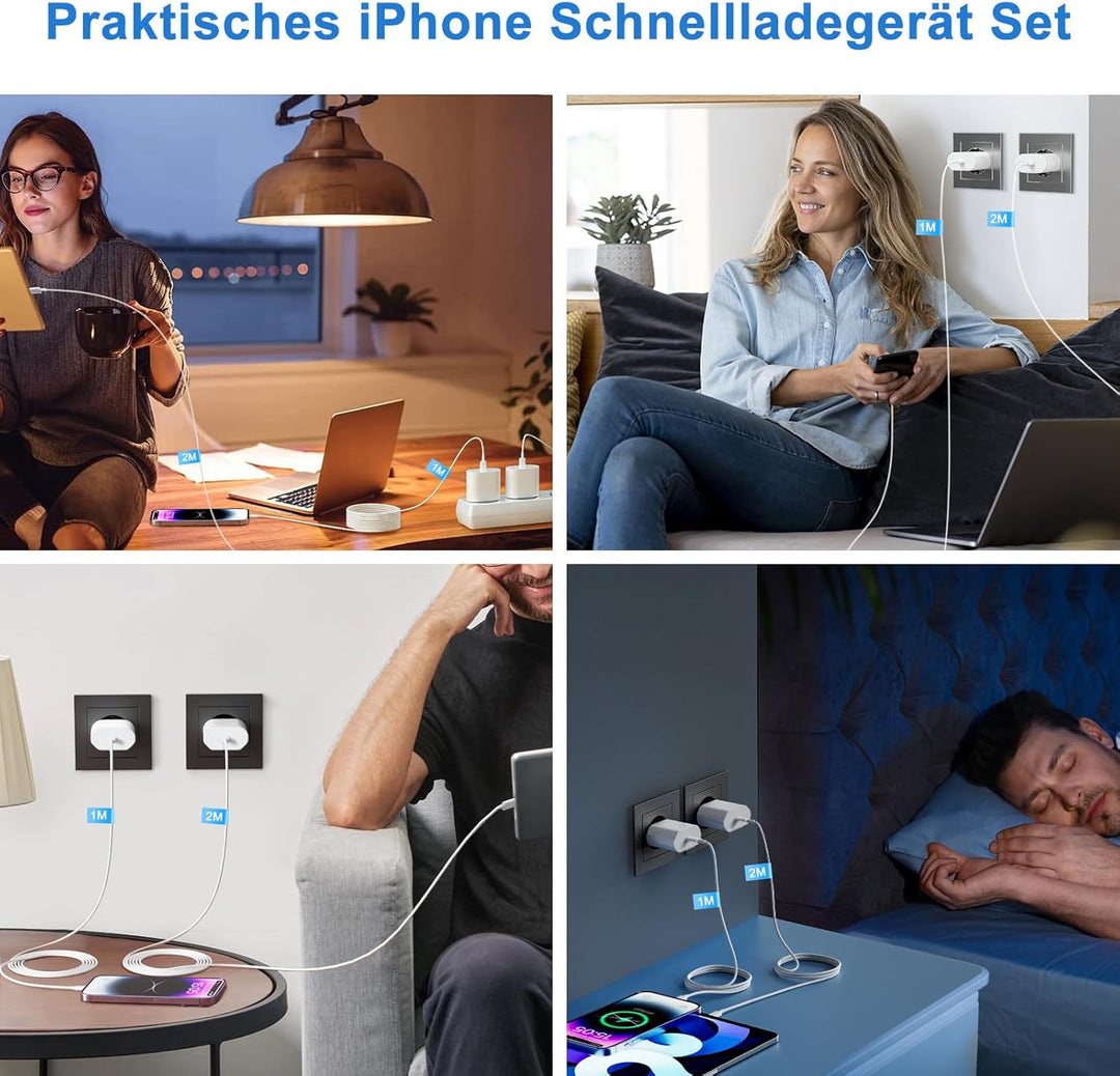 2 Pack 20W Schnellladegerät und Schnellladekabel für iPhone , Ladegerät mit iPhone Ladekabel 2M und