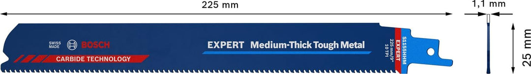 Bosch Professional 3x Expert ‘Medium-Thick Tough Metal’ S 1155 HHM Säbelsägeblatt (für Zäher Stahl,