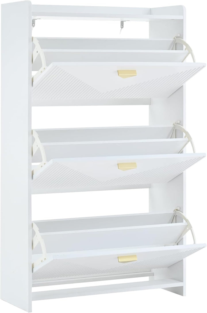 Merax Schuhschrank mit 3 Klappen, Schuhkipper, Schuhregal, Schuhaufbewahrung, Trennwände verstellbar