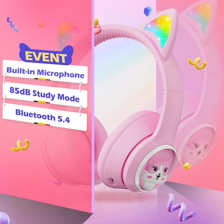Bluetooth Kopfhörer Kinder, Faltbar 85dB Mädchen Kopfhörer Over Ear, Kabellos Kinderkopfhörer mit LE