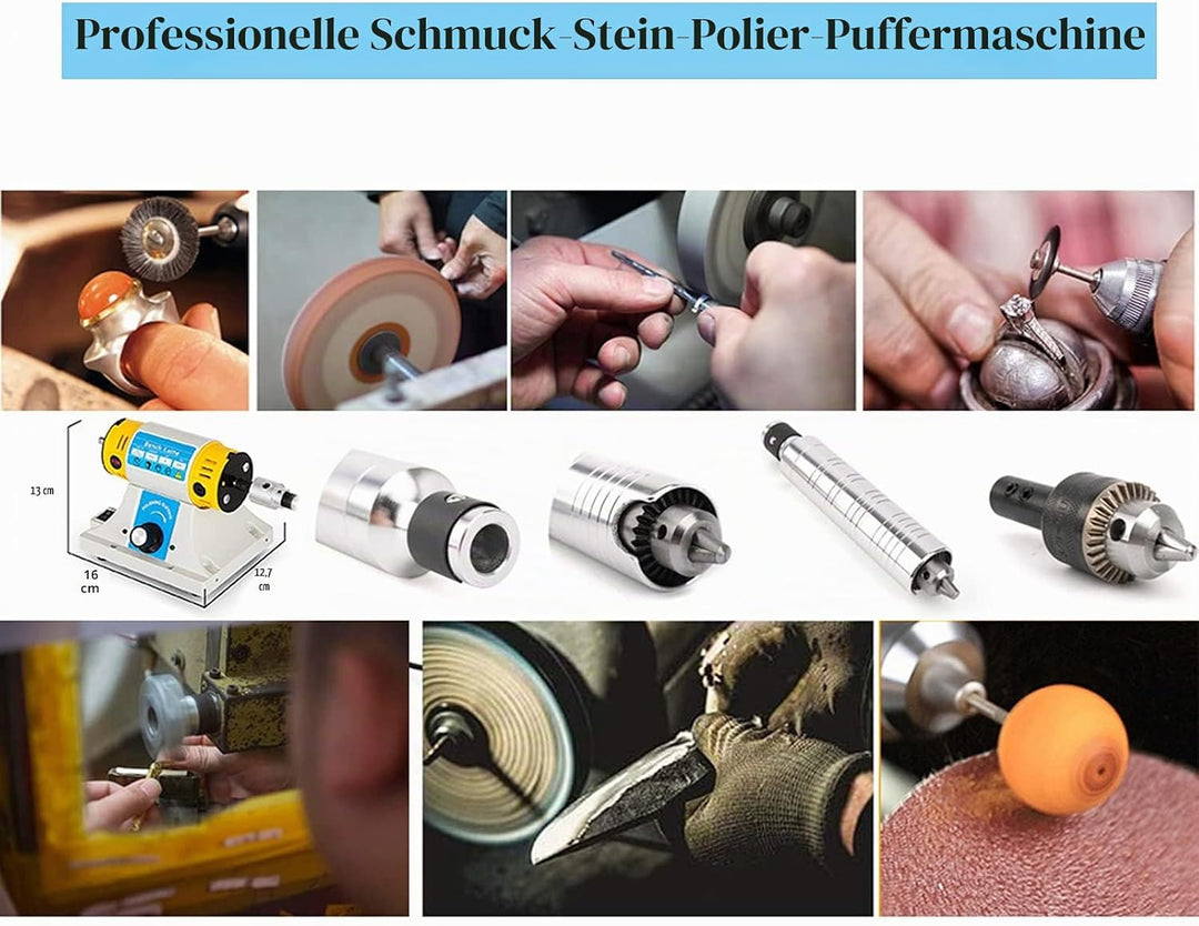 Poliermaschine - 350W, 0-10000 U/min, Edelstahl, Tischpuffer für Schmuck, Stein, Jade, Holz &amp; Metall