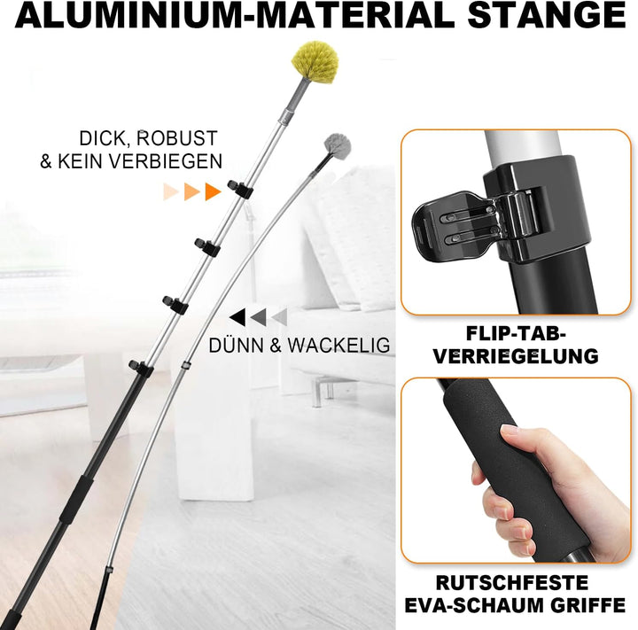 ARTIPOLY 6 m Staubwedel mit Teleskop Waschbar, 5-stufiger mit Borsten | 1,5–6 m Langer Staubwedel fü
