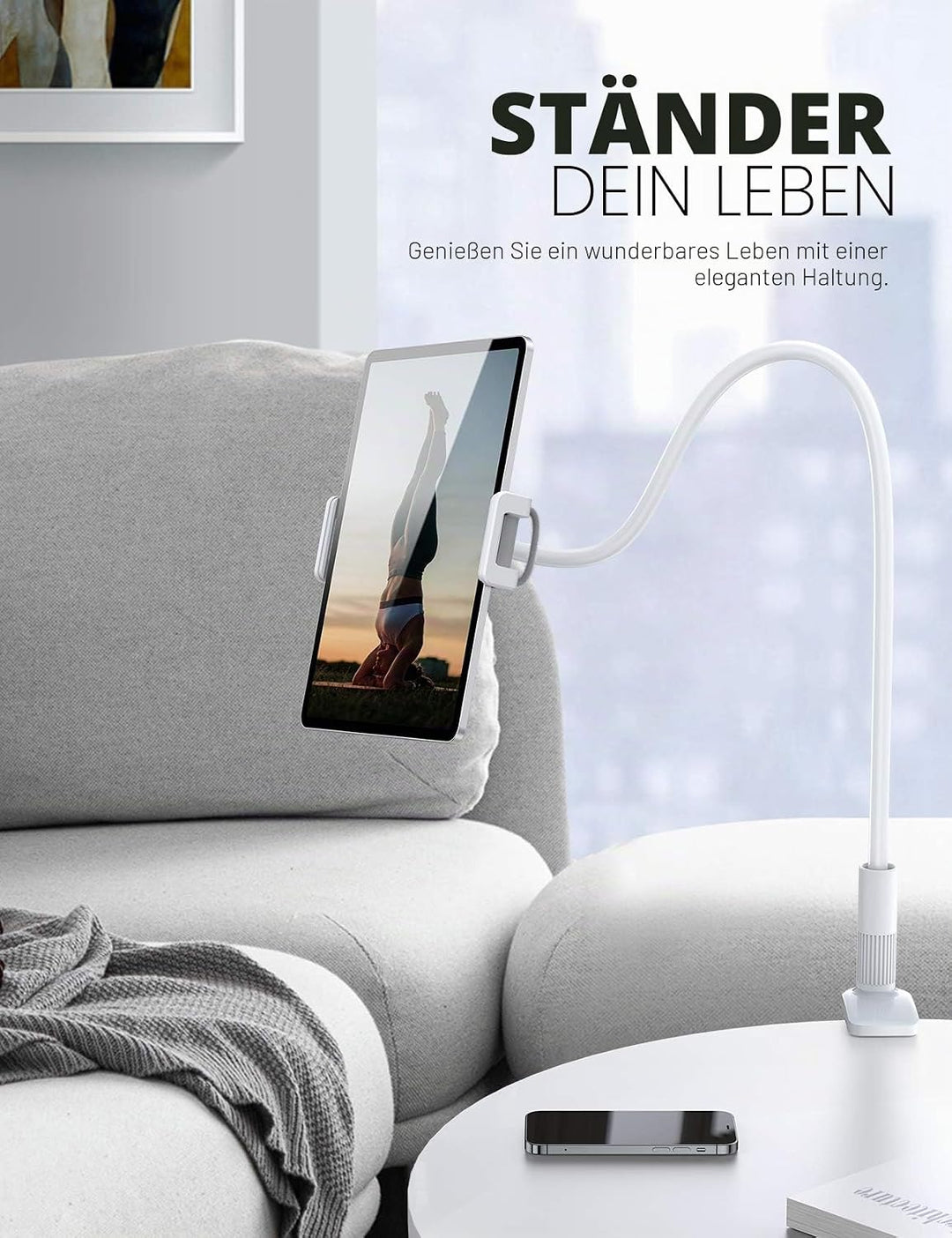 Lamicall Tablet Halter, Schwanenhals Tablet Halterung - Flexible Einstellbare Lazy Lang Arm Ständer