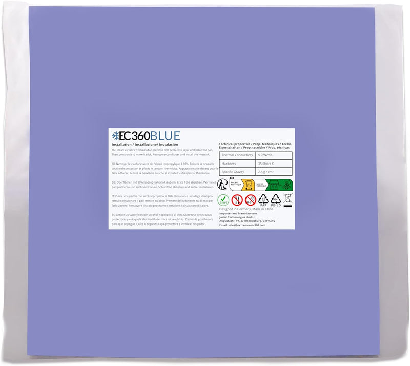 EC360® Blue 5W/mK Wärmeleitpad (200 x 200 x 4,0 mm), 200 x 200 x 4,0 mm