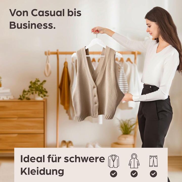 Praknu 20 Kleiderbügel Holz Weiss - 360° Drehbarer Haken - Einkerbungen im Schulterbereich - Bügel m