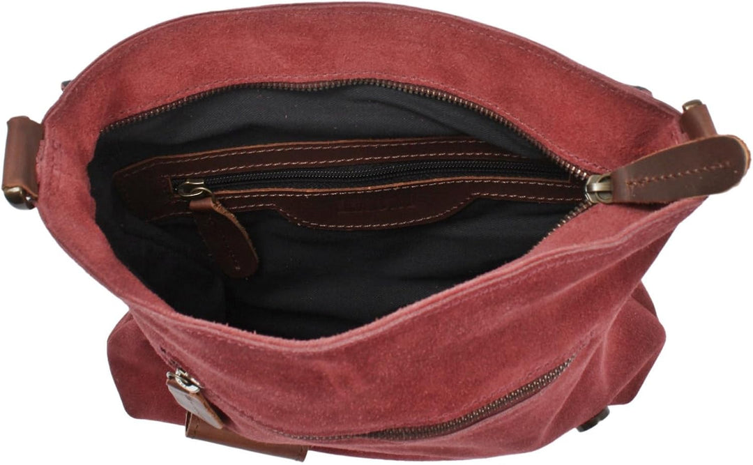 LECONI Umhängetasche für Damen Crossbag Veloursleder Echtleder Natur Damentasche Schultertasche Lede