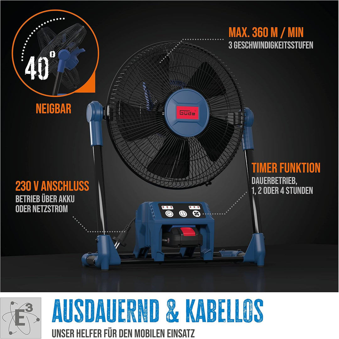 Güde Akku Ventilator V 18-0 (18 V oder 230 V, Windgeschwindigkeit max. 360 m/min. in 3 Stufen einste
