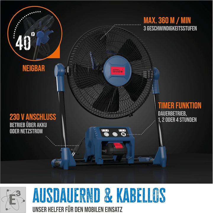 Güde Akku Ventilator V 18-0 (18 V oder 230 V, Windgeschwindigkeit max. 360 m/min. in 3 Stufen einste