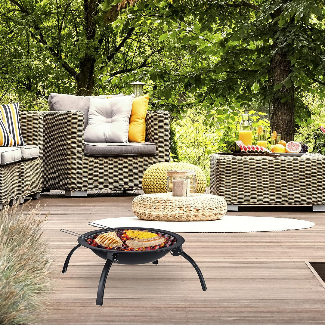 Relaxdays XL Feuerschale, mit Tasche, Grill Rost, Schürhaken, Funkenschutz Deckel, Garten, Terrasse,