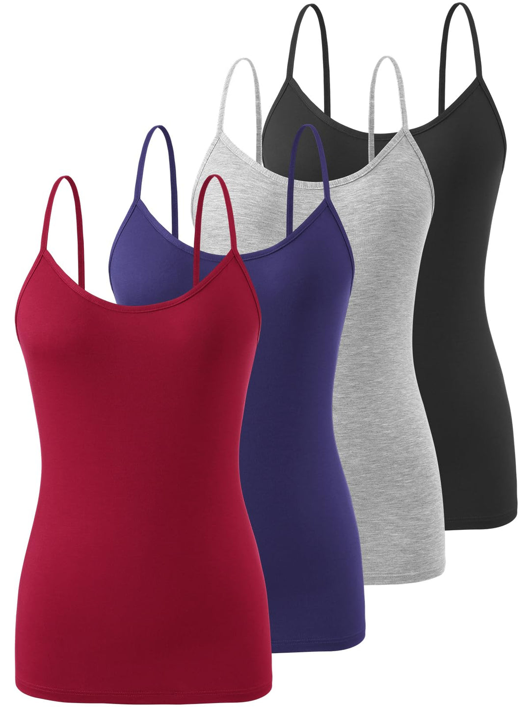 Knuffnee Damen Unterhemden Verstellbare Spaghetti Tops Basic Cami Tank Top 4er Pack M Schwarz/Grau/D
