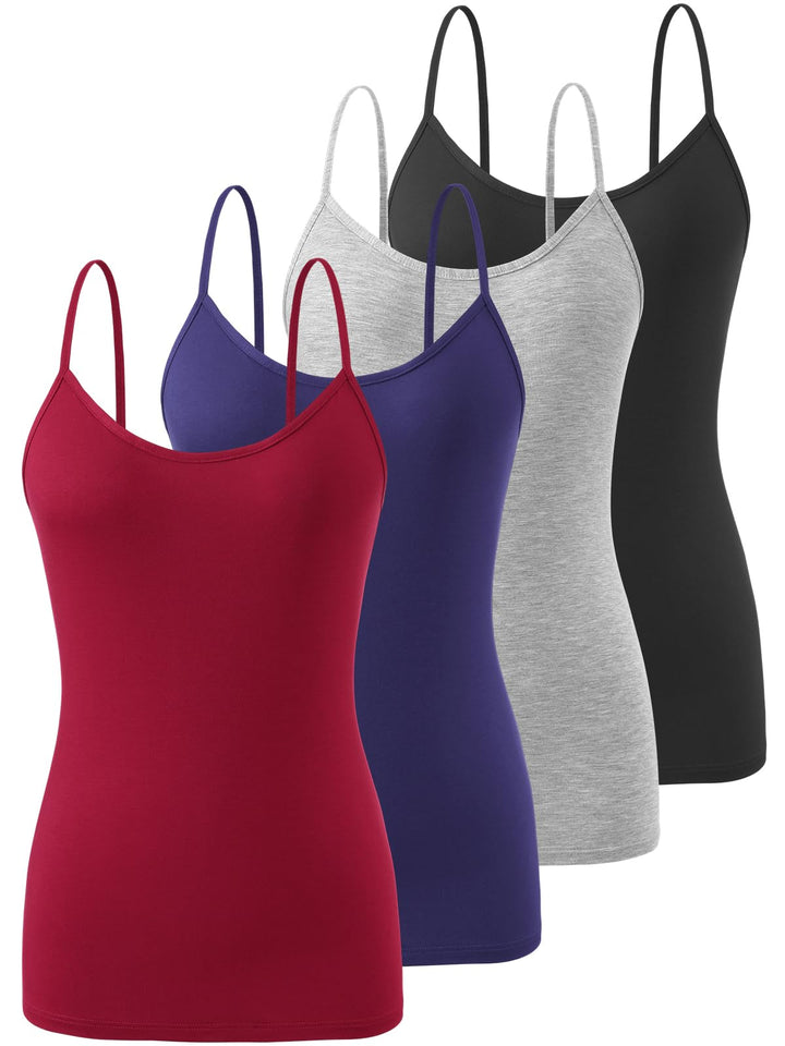 Knuffnee Damen Unterhemden Verstellbare Spaghetti Tops Basic Cami Tank Top 4er Pack M Schwarz/Grau/D
