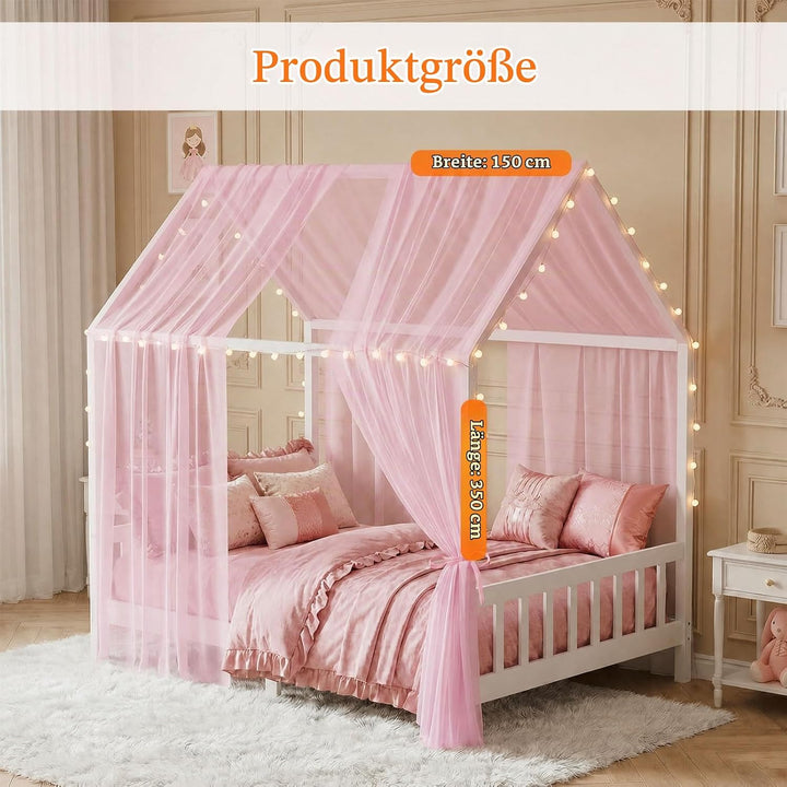 2 Stück Hausbett Himmel Set, Betthimmel für Hausbett Deko, Bett Vorhang für Mädchen und Jungen im Ki