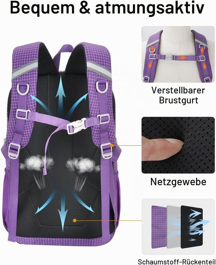 20L Klein Wanderrucksack Damen Herren, Leicht Tagesrucksack mit Rückenbelüftung 3D Air Mesh, Daypack