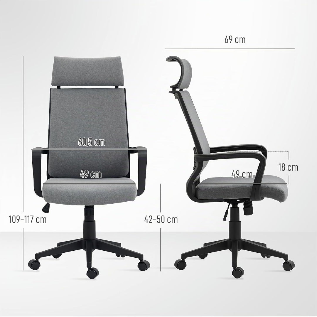 HOMCOM Bürostuhl, Ergonomischer Schreibtischstuhl mit Armlehne, Kopfstütze, Höhenverstellbarer Drehs