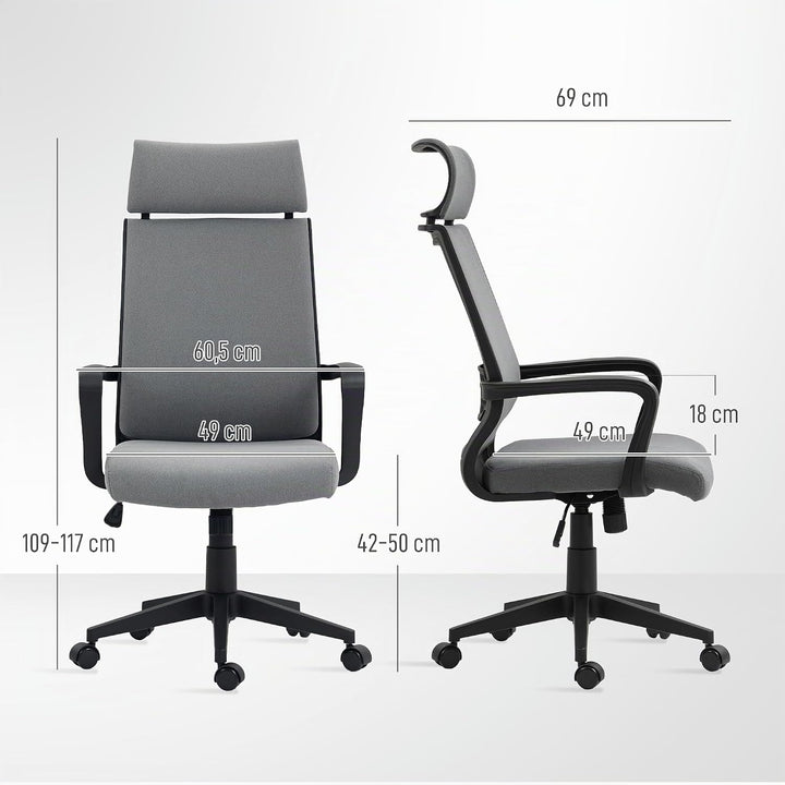 HOMCOM Bürostuhl, Ergonomischer Schreibtischstuhl mit Armlehne, Kopfstütze, Höhenverstellbarer Drehs