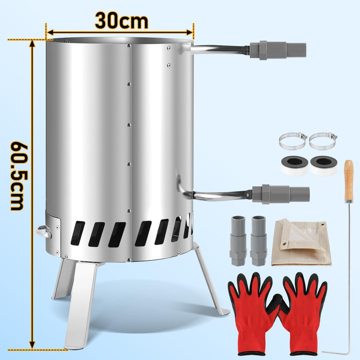 Sonnewelt 10L Poolheizung mit Feuer und Heizspirale, Edelstahl Schwimmbadheizung Ø 32/38 mm Anschlus