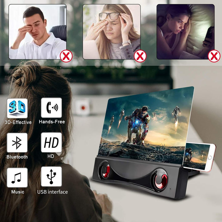 Newseego 12" Phone Screen Magnifier with Bluetooth Speaker,HD Anti-Blu-Ray Handy Bildschir Lupe mit